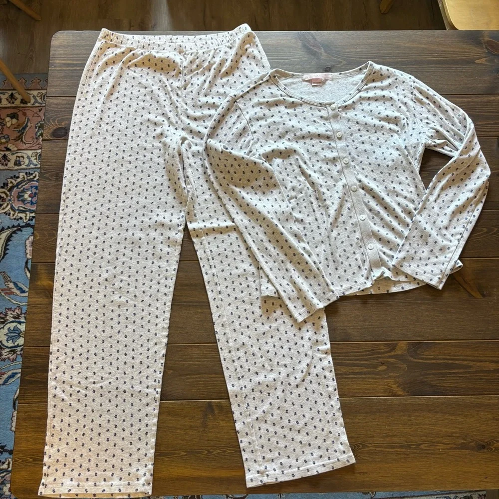 Victoria’s Secret Pajama Set Grey Blue Ditsy Floral 100% Cotton Cozy Sleepwear S - Picture 2 of 10